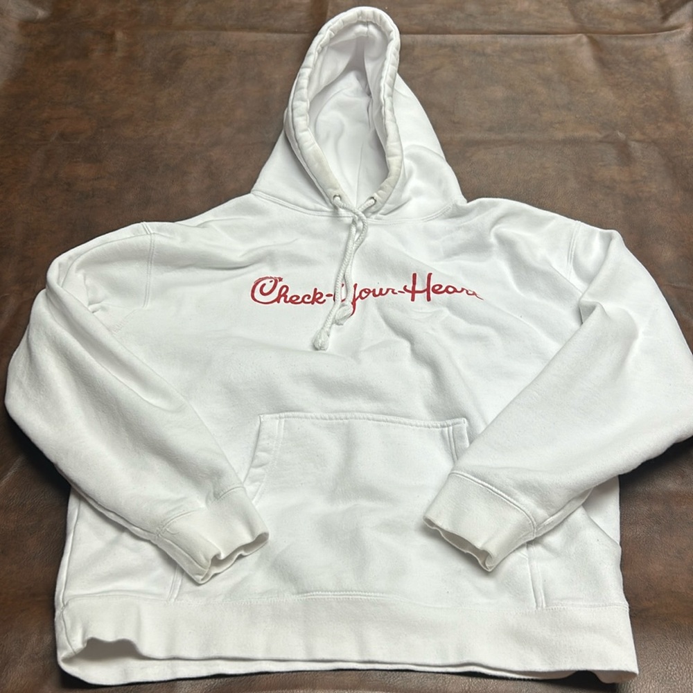 Size large white John Christ “check your heart” sweatshirt